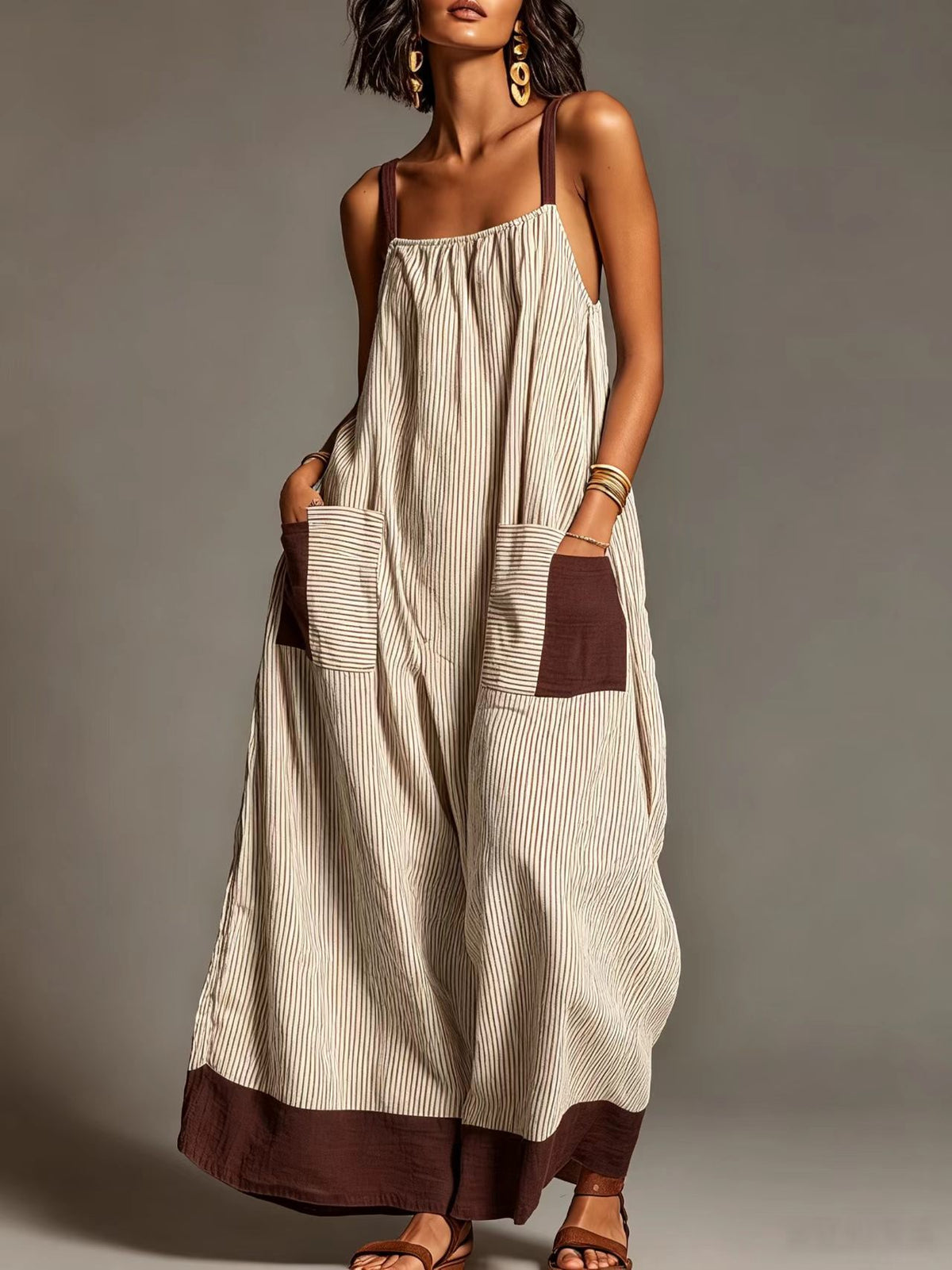 Striped High-end Slip Dress, New Summer Product, Elegant Long Dress For Women For Travel And Vacation