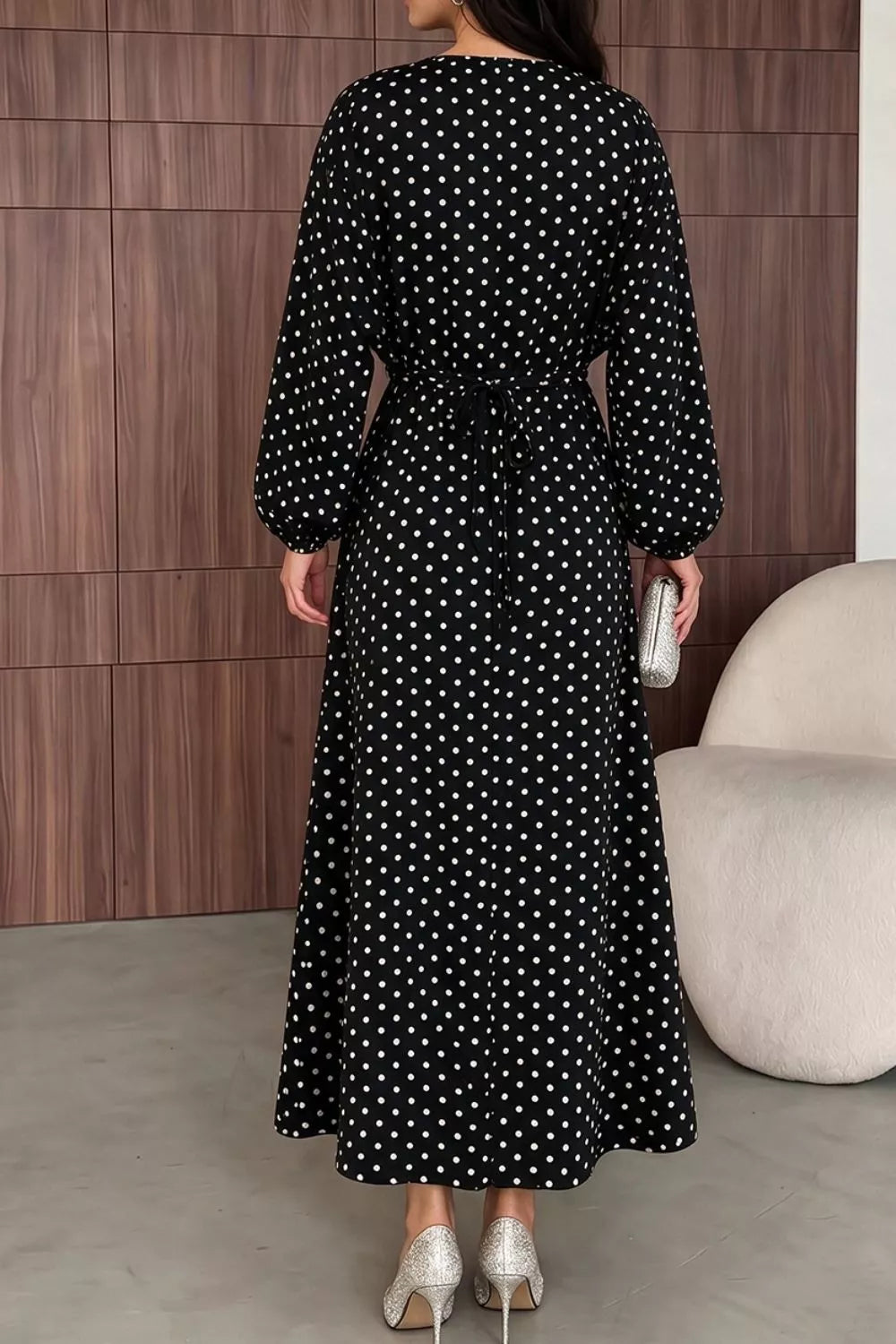 Women's Polka Dot Long Sleeve Maxi Dress