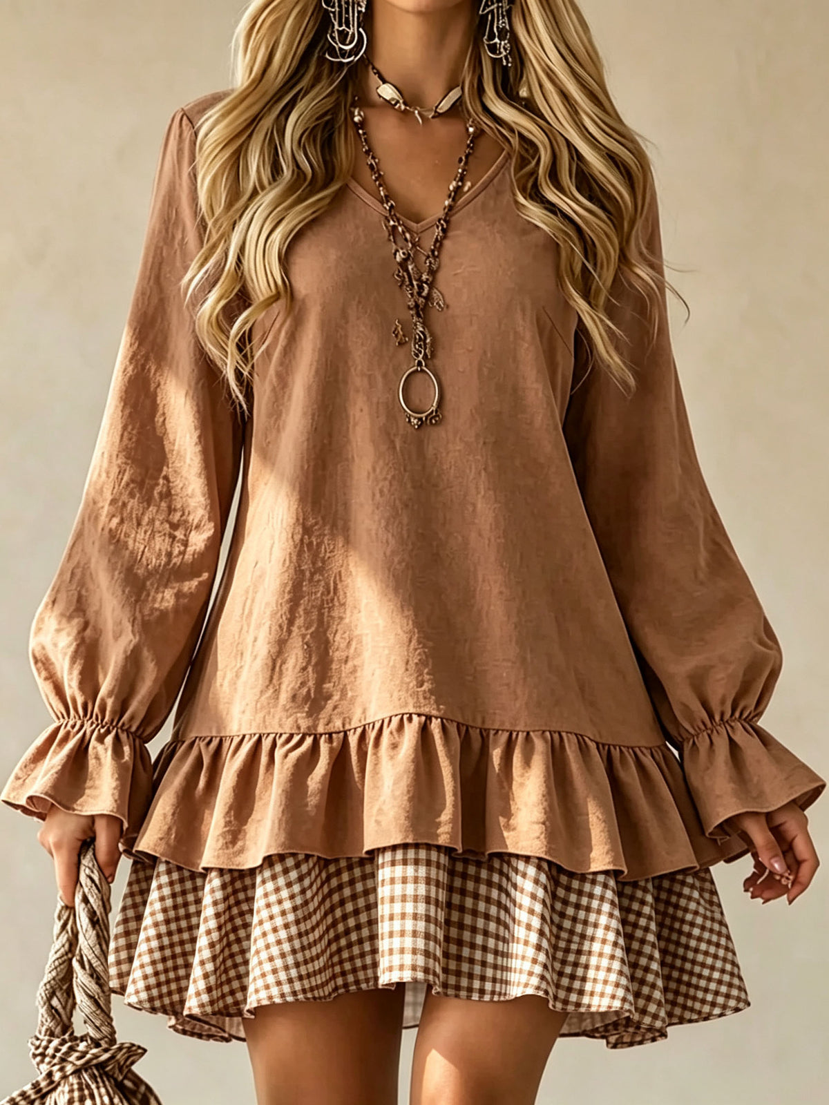 style V-neck Long-sleeved Dress