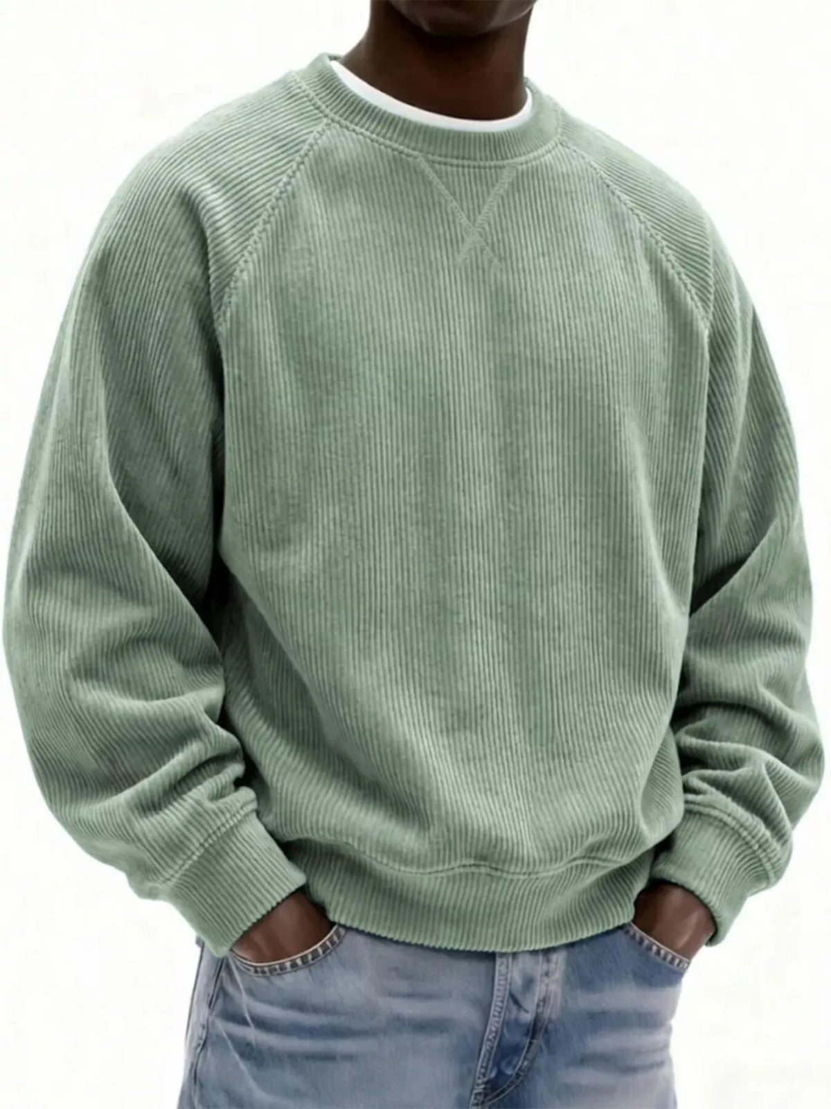 Men's Full Size Corduroy Crew Neck Sweatshirt Plus Size