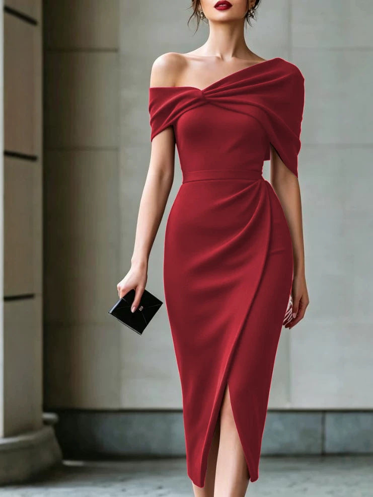 Summer New Elegant Commuting Solid Color Irregular Dress Gown