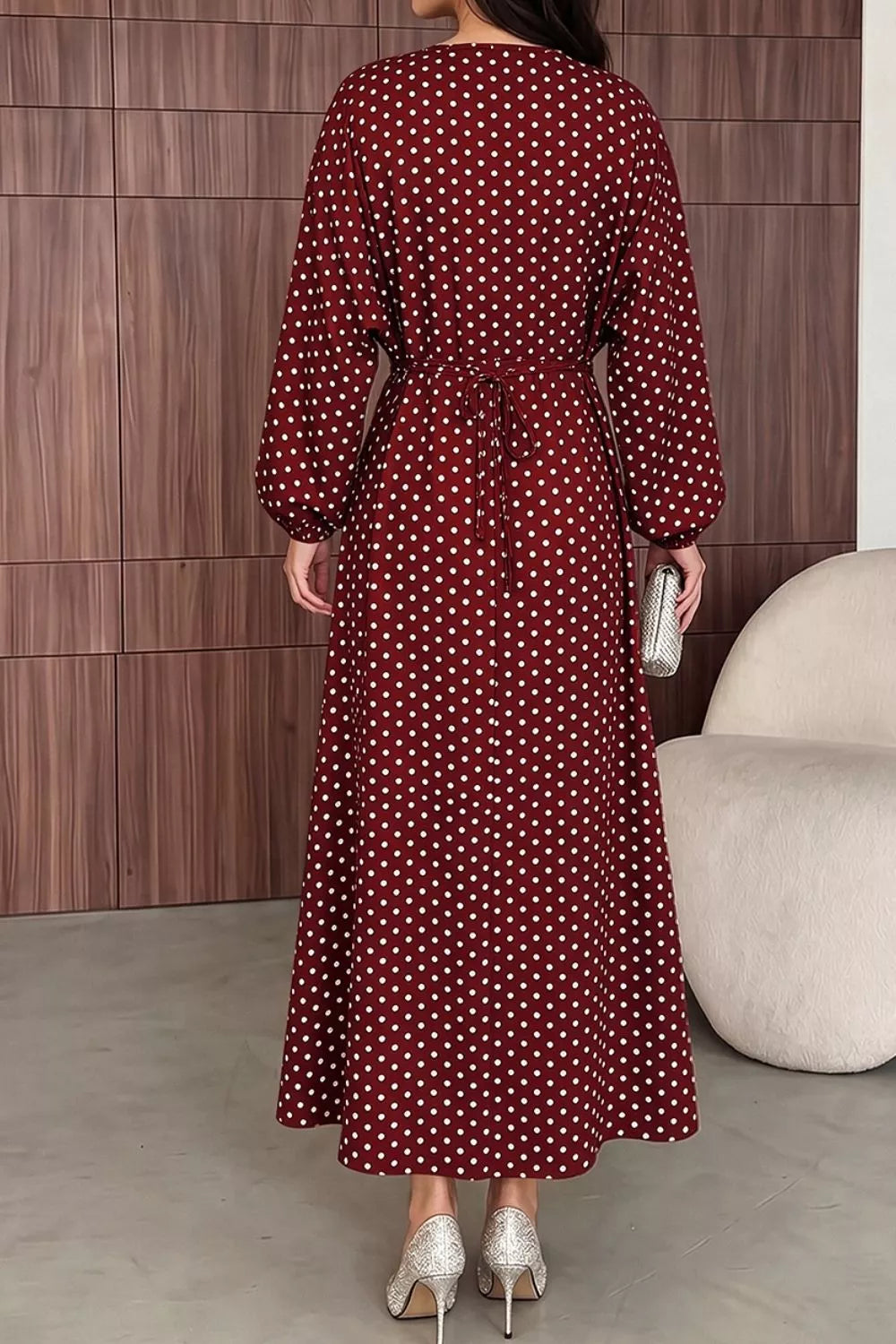 Women's Polka Dot Long Sleeve Maxi Dress