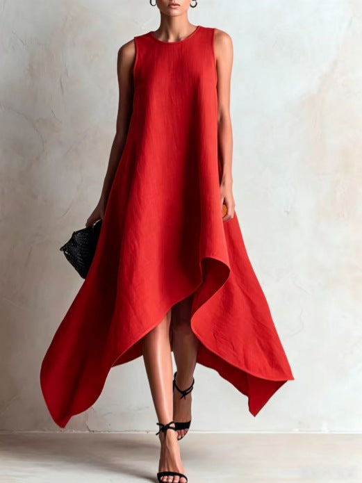Irregular Flared Sleeveless Linen Dress