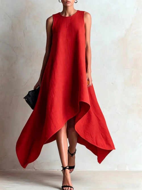 Irregular Flared Sleeveless Linen Dress
