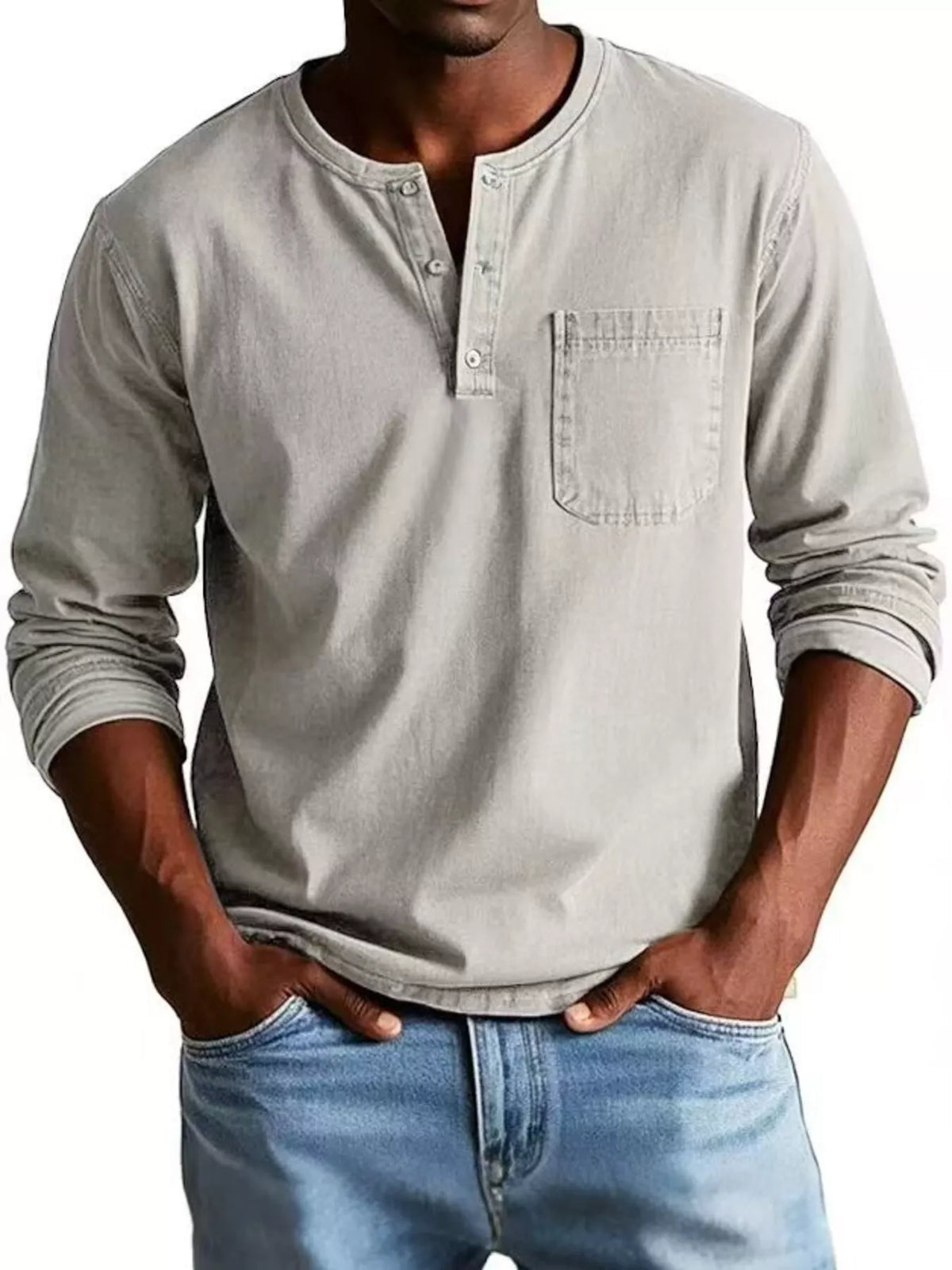 Full Size Button Detail Long Sleeve Top Plus Size