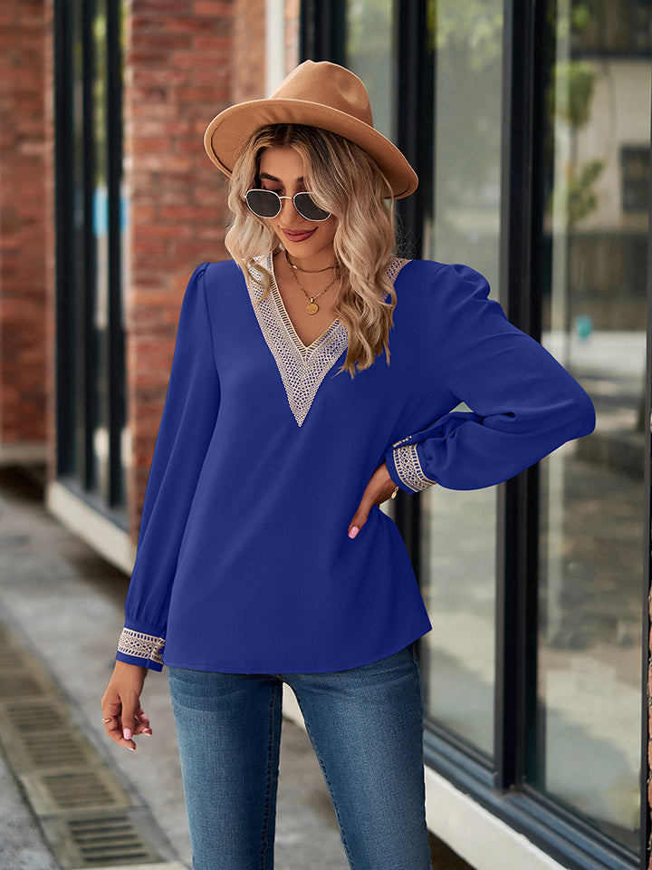 Women's V-Neck Long Sleeve Blouse
