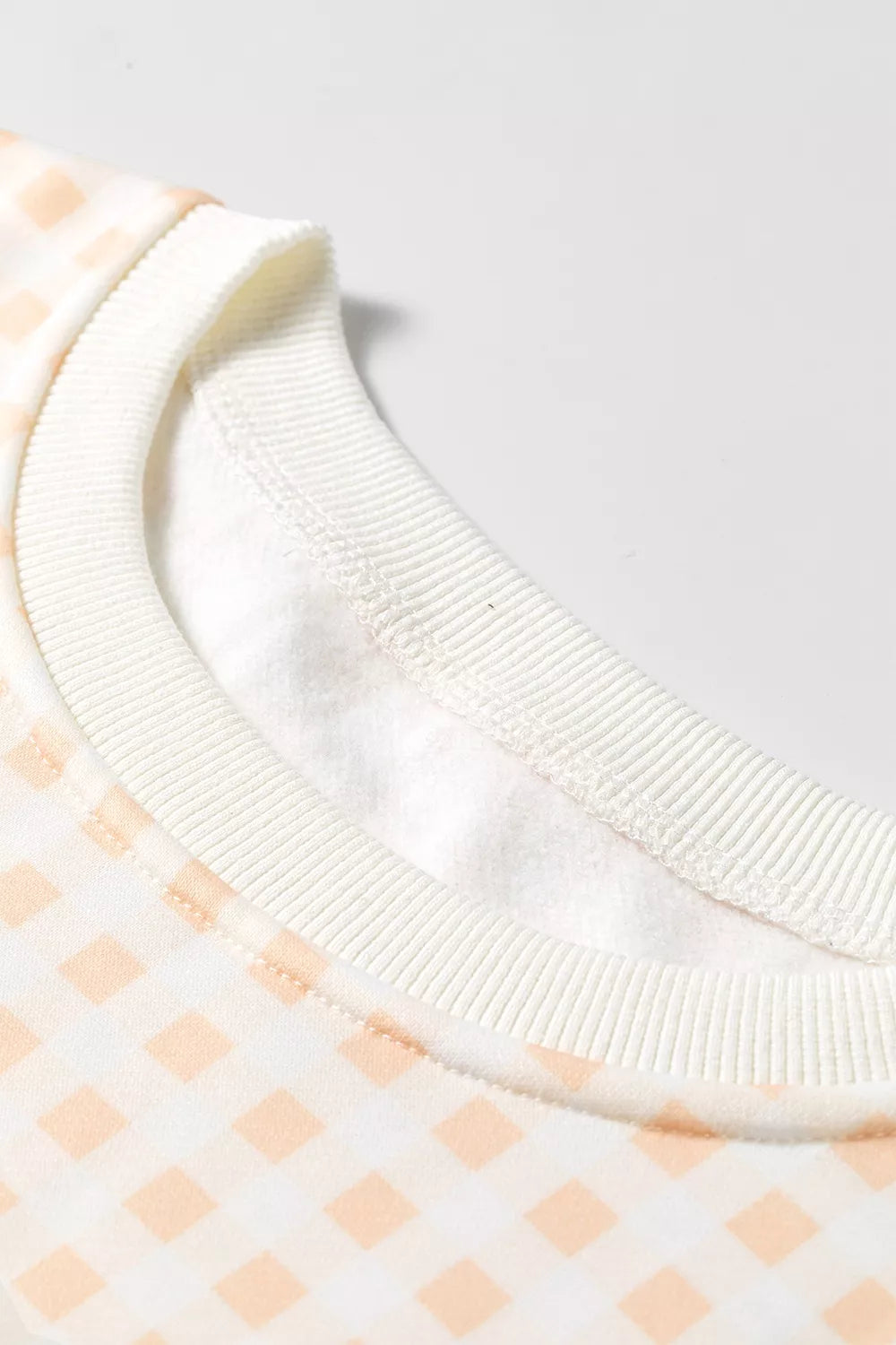 Women's Pastel Yellow Gingham Long Sleeve Sweatshirt and Shorts Set - Pastel Yellow