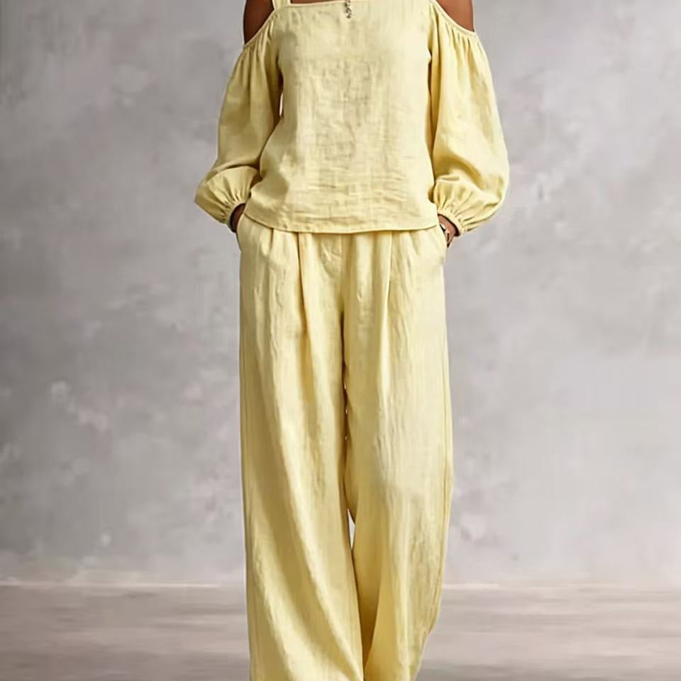 Women's Linen Blend Two-piece Set With Double Straps