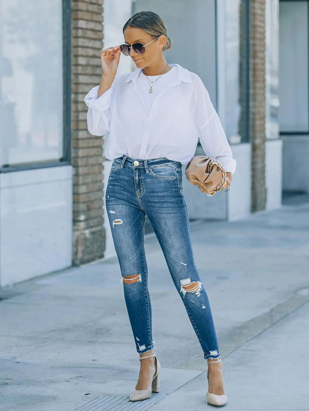 Plus-size Skinny Denim Jeans Stretchy With Distressed Holes From And