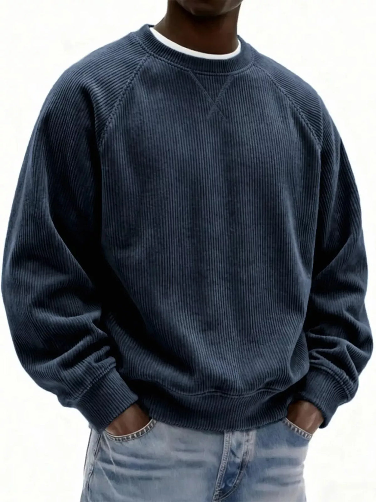 Men's Full Size Corduroy Crew Neck Sweatshirt Plus Size