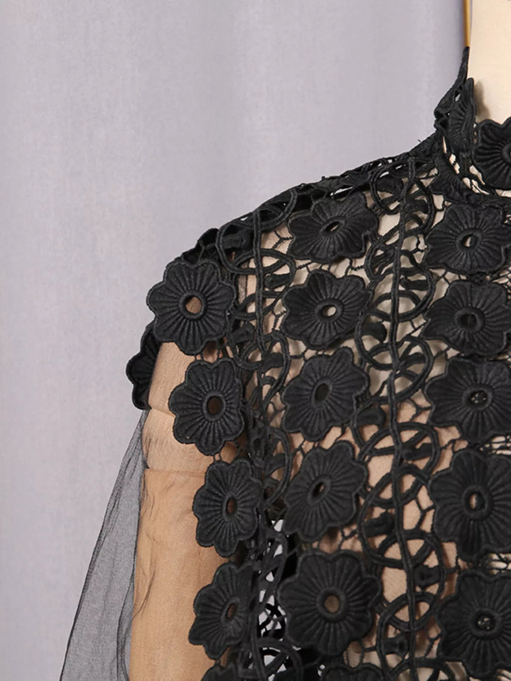 Women's Black Lace Sheer Sleeve Mini Dress - Black