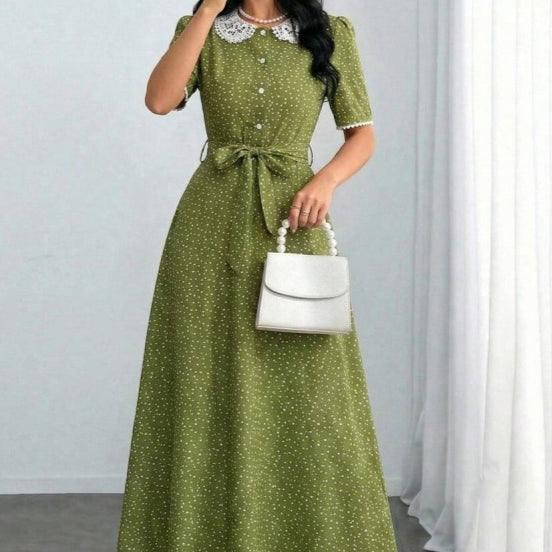 Women's Ruffled-collar Simple And Stylish Short-sleeve Dress