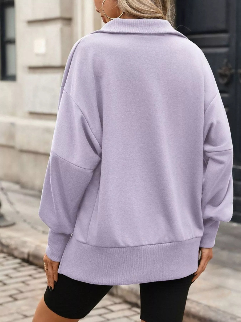 Women's Side Slit Half Snap Sweatshirt