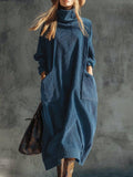 Corduroy Slimming Long Dress With Two Pockets For Women