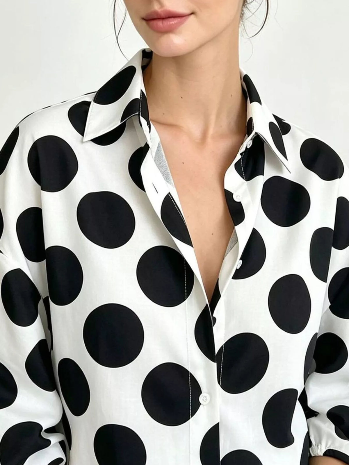 Women's White Polka Dot Puff Sleeve Shirt - White