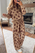 Women's Khaki Polka Dot Top and Pants Two-Piece Set - Khaki