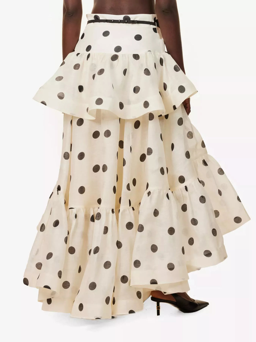 Women's Beige Polka Dot Tiered Ruffle Skirt - Beige