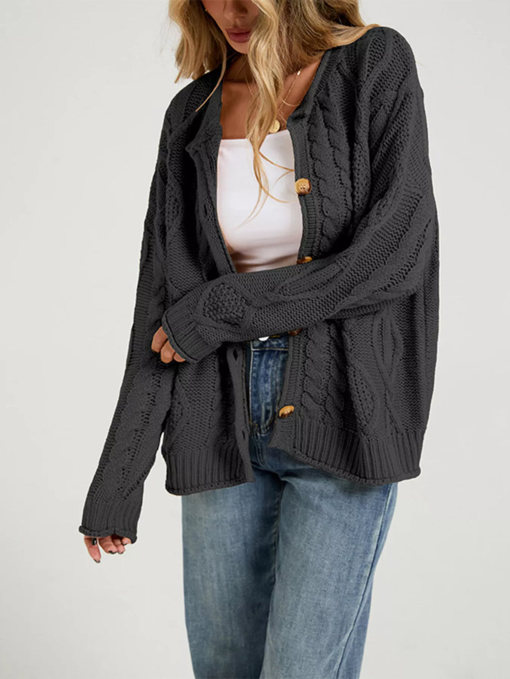 Women's Cable-Knit Button-Down Cardigan
