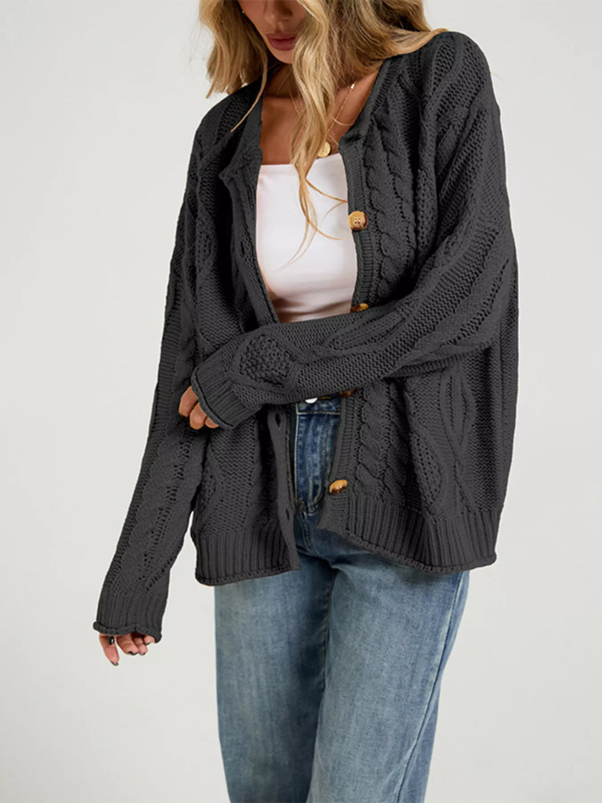 Women's Cable-Knit Button-Down Cardigan