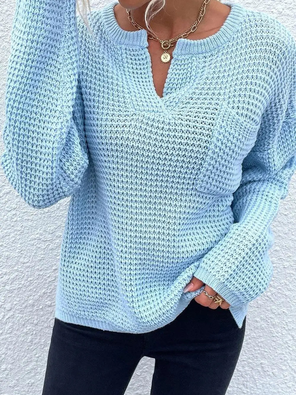 Women's Notched Long Sleeve Sweater