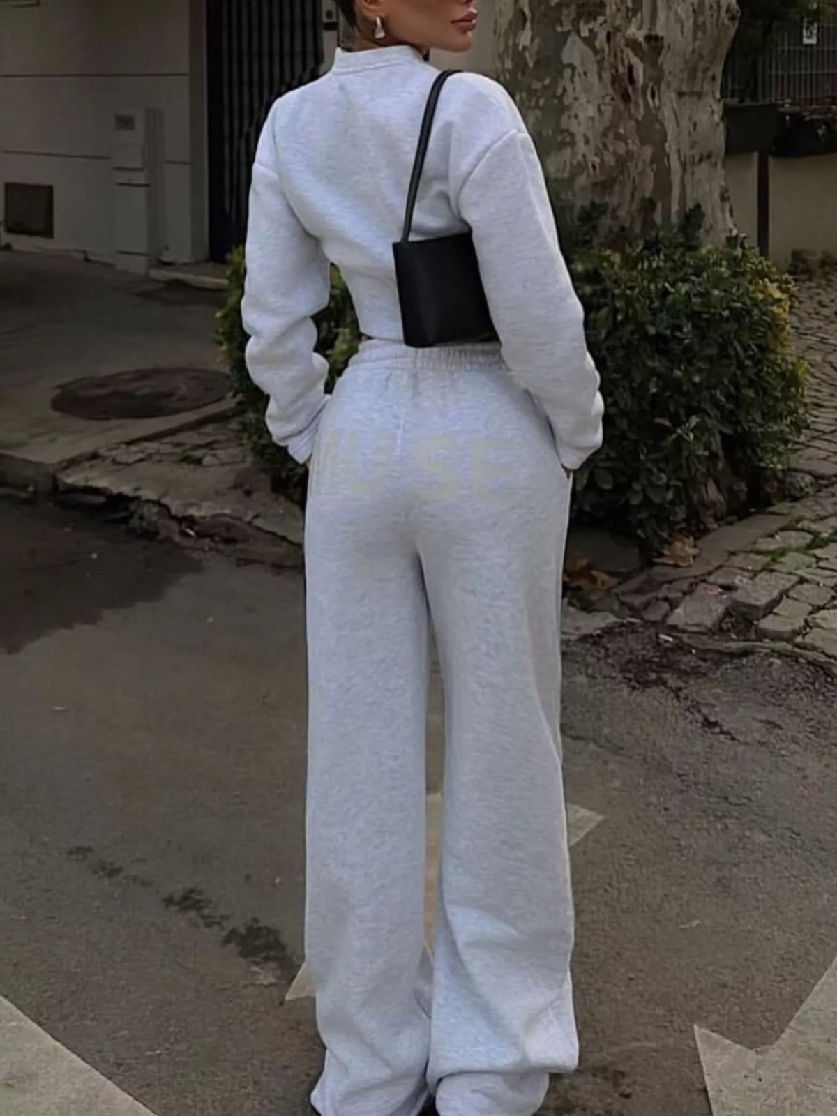 Women's Zip-Up Crop Jacket and Wide-Leg Pants Set