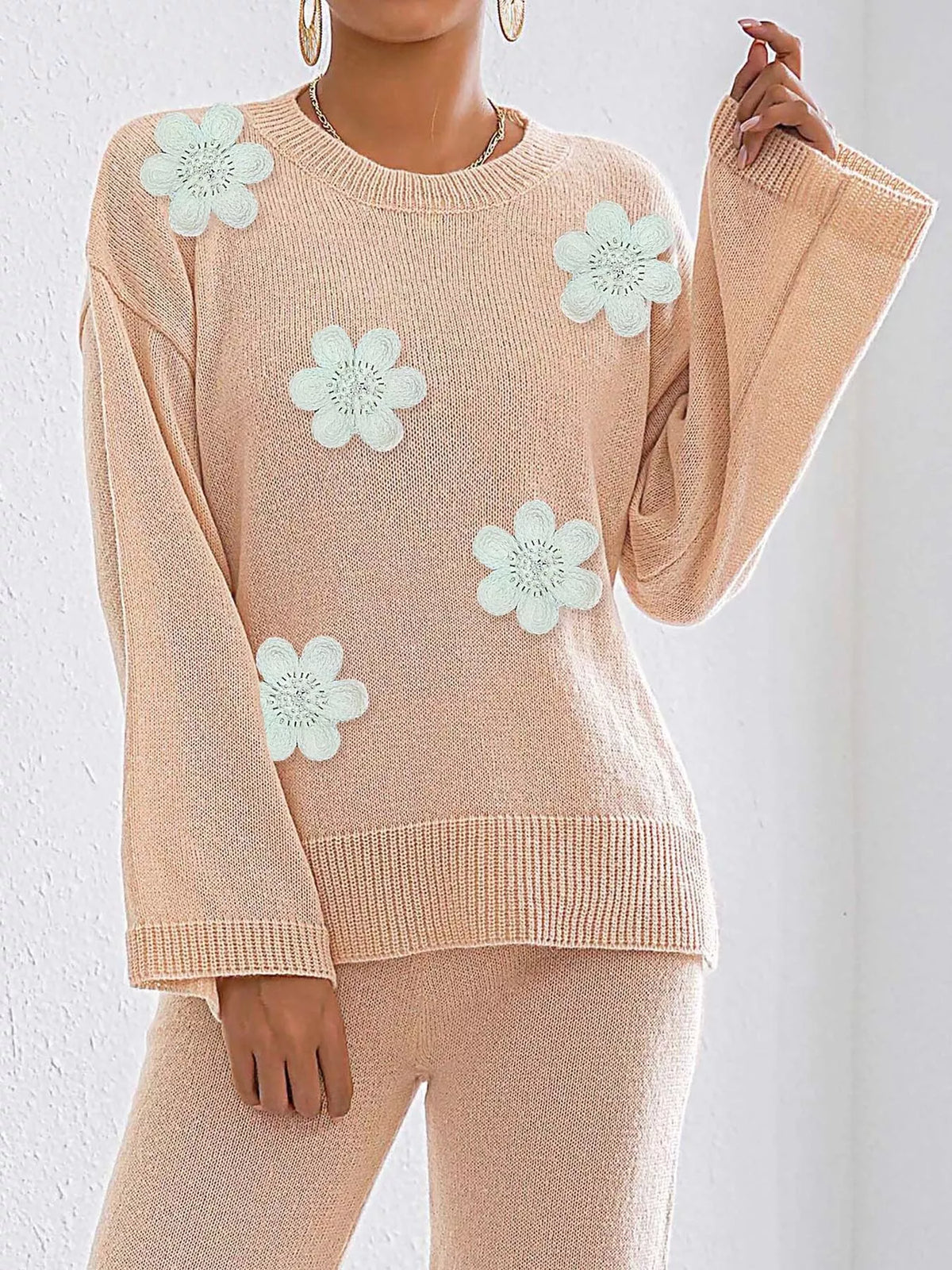 Women's Floral Applique Crew Neck Sweater