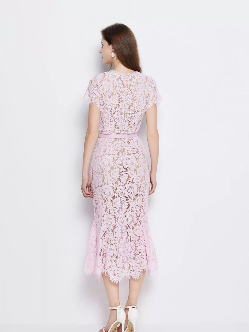 Women's Lace Short Sleeve Mermaid Dress