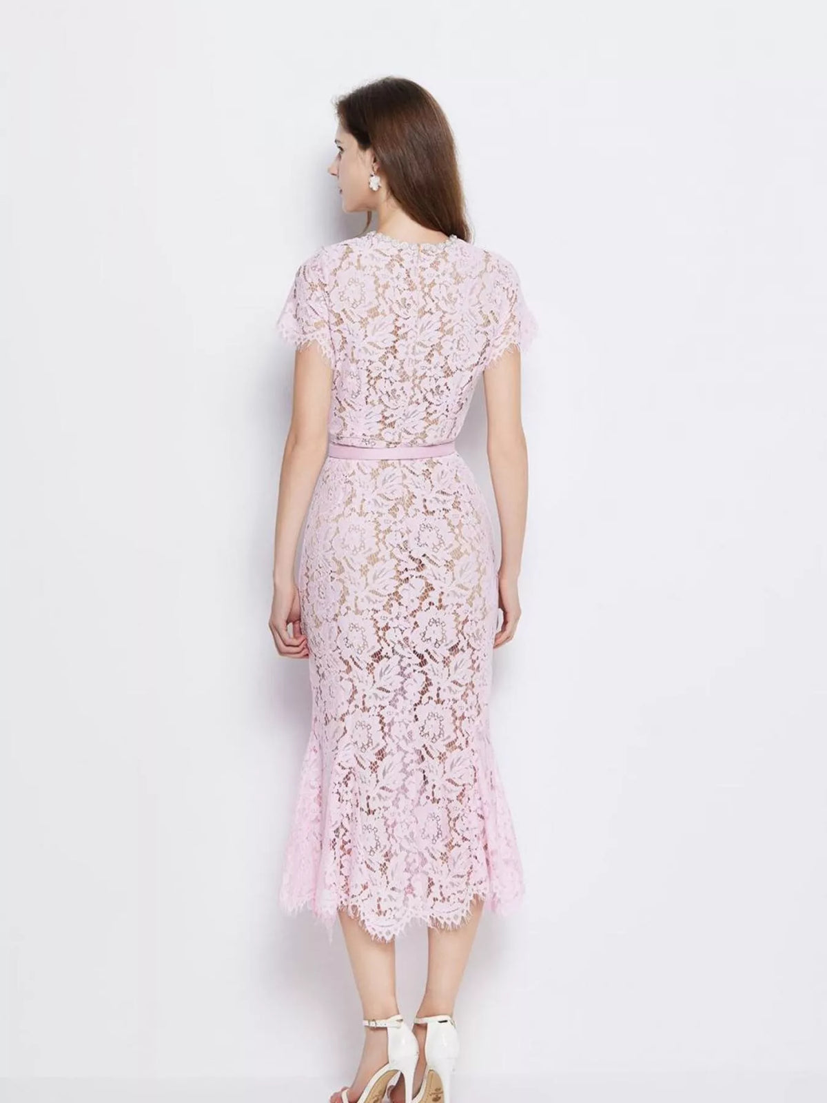 Women's Lace Short Sleeve Mermaid Dress