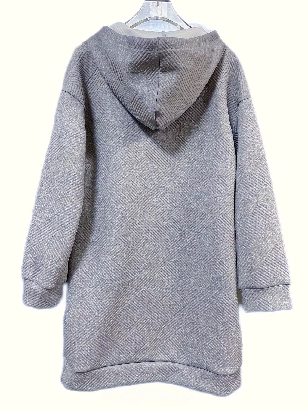 Women's Gray Casual Textured Hooded Sweatshirt Dress - Gray