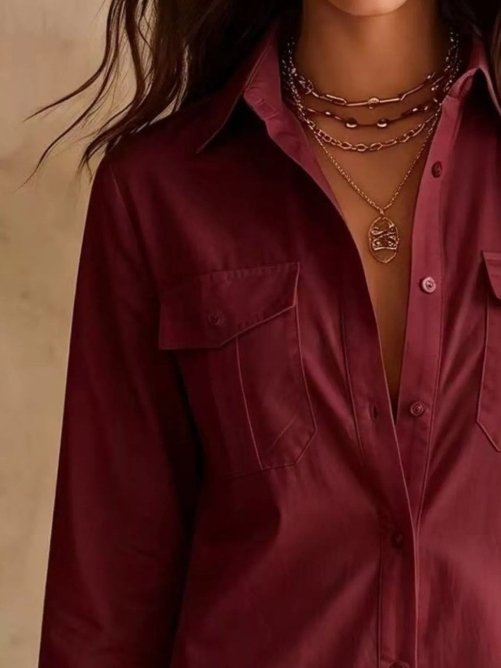 Women's Button-Down Shirt Dress with Lace Trim