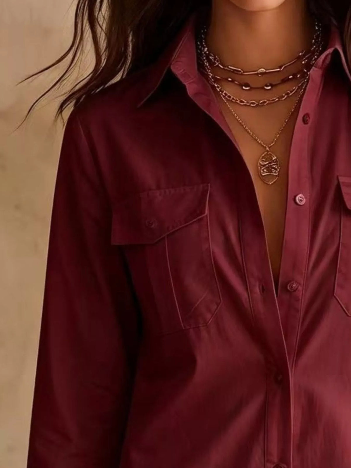 Women's Button-Down Shirt Dress with Lace Trim