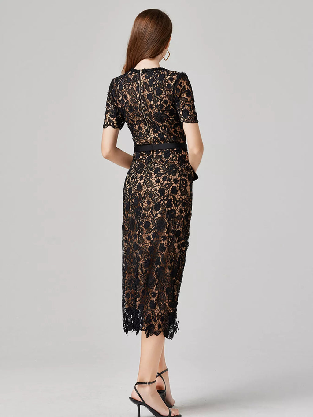Women's Lace Button-Up Midi Dress