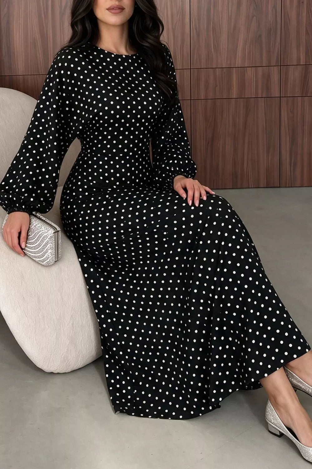 Women's Polka Dot Long Sleeve Maxi Dress