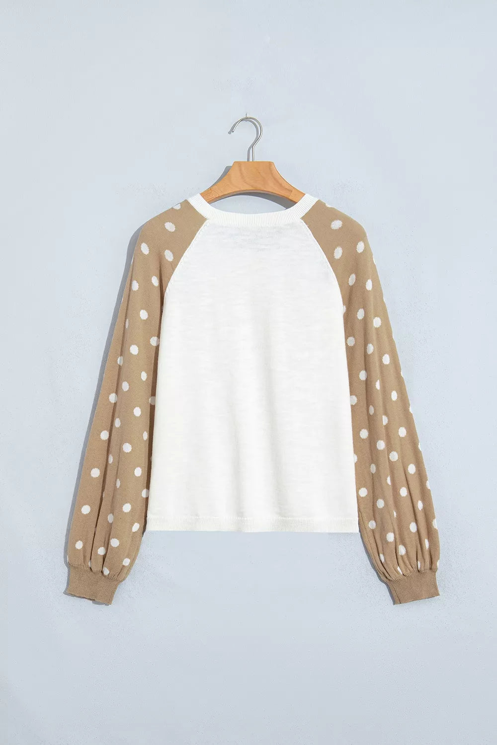 Women's White Polka Dot Contrast Long Sleeve Button V Neck Sweater - White