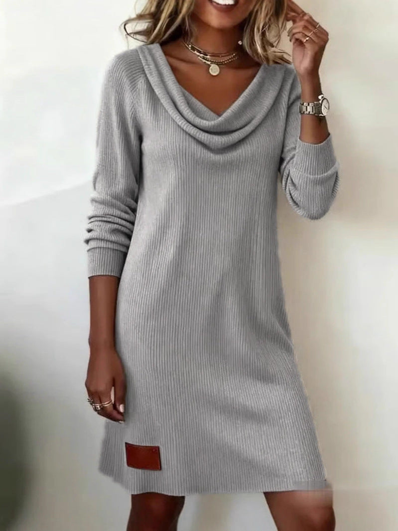 Women's European Cross-Border Amazon Independent Station New Autumn And Winter Women's Long-Sleeved Pile Collar Comfortable Casual Slim Dress