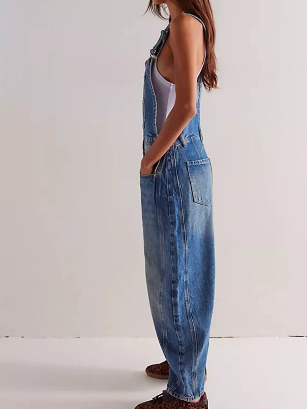 Women's Wide Strap Wide Leg Denim Overalls
