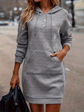Women's Gray Casual Textured Hooded Sweatshirt Dress - Gray