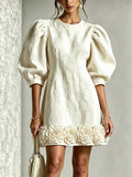 Floral Puff-sleeve Mini Dress For Women