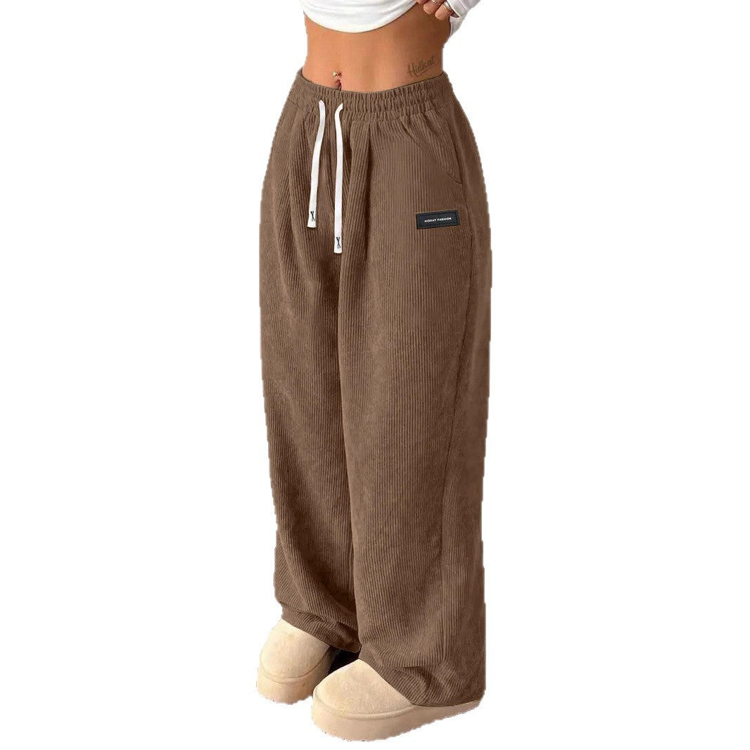 Autumn And Winter New Loose Drawstring Solid Color Pocket Casual Versatile Women's Pants