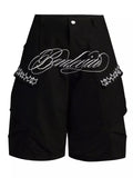 Men's Embroidered Cargo Capris - Black