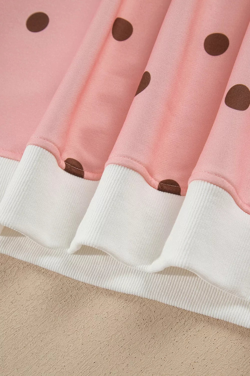 Women's Pale Blush Polka Dot Long Sleeve Sweatshirt and Shorts Lounge Set - Pale Blush