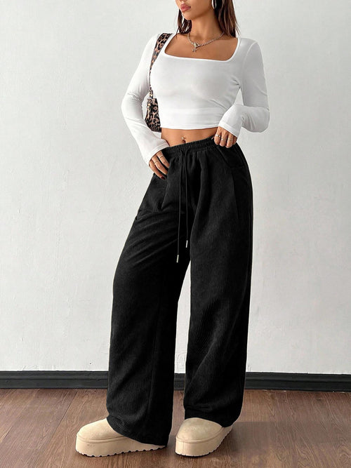 's Popular Style Autumn New Corduroy Wide-Leg Pants For Women, Loose, Slimming, And Drapey Casual Pants