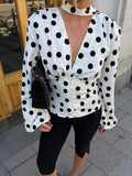 Women's White Polka Dot Balloon Sleeve Blouse - White