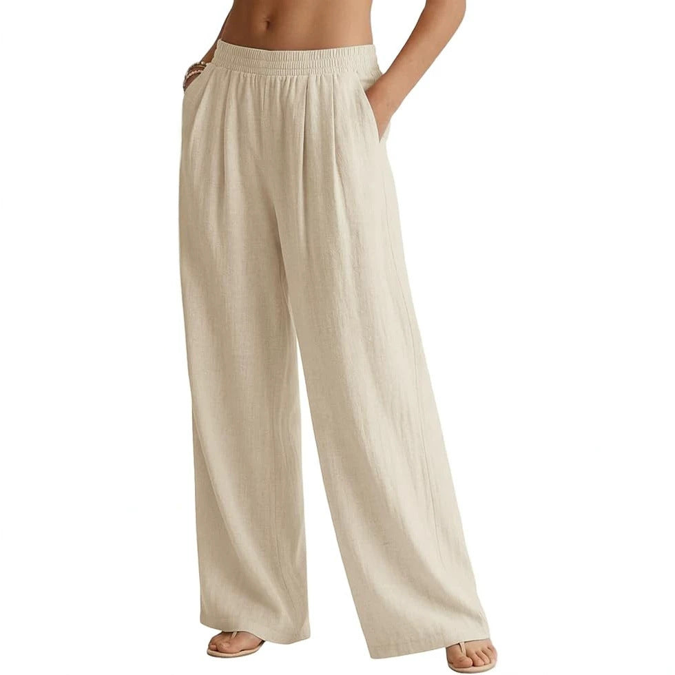 Womens Casual Solid-color Wide-leg Pants