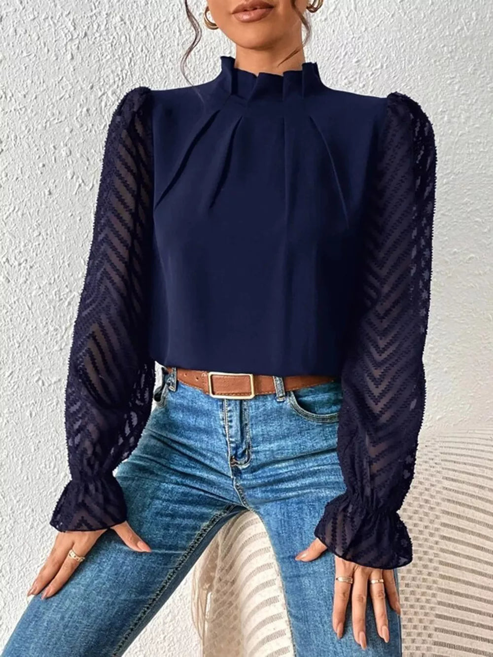 Women's Mock Neck Flounce Sleeve Blouse
