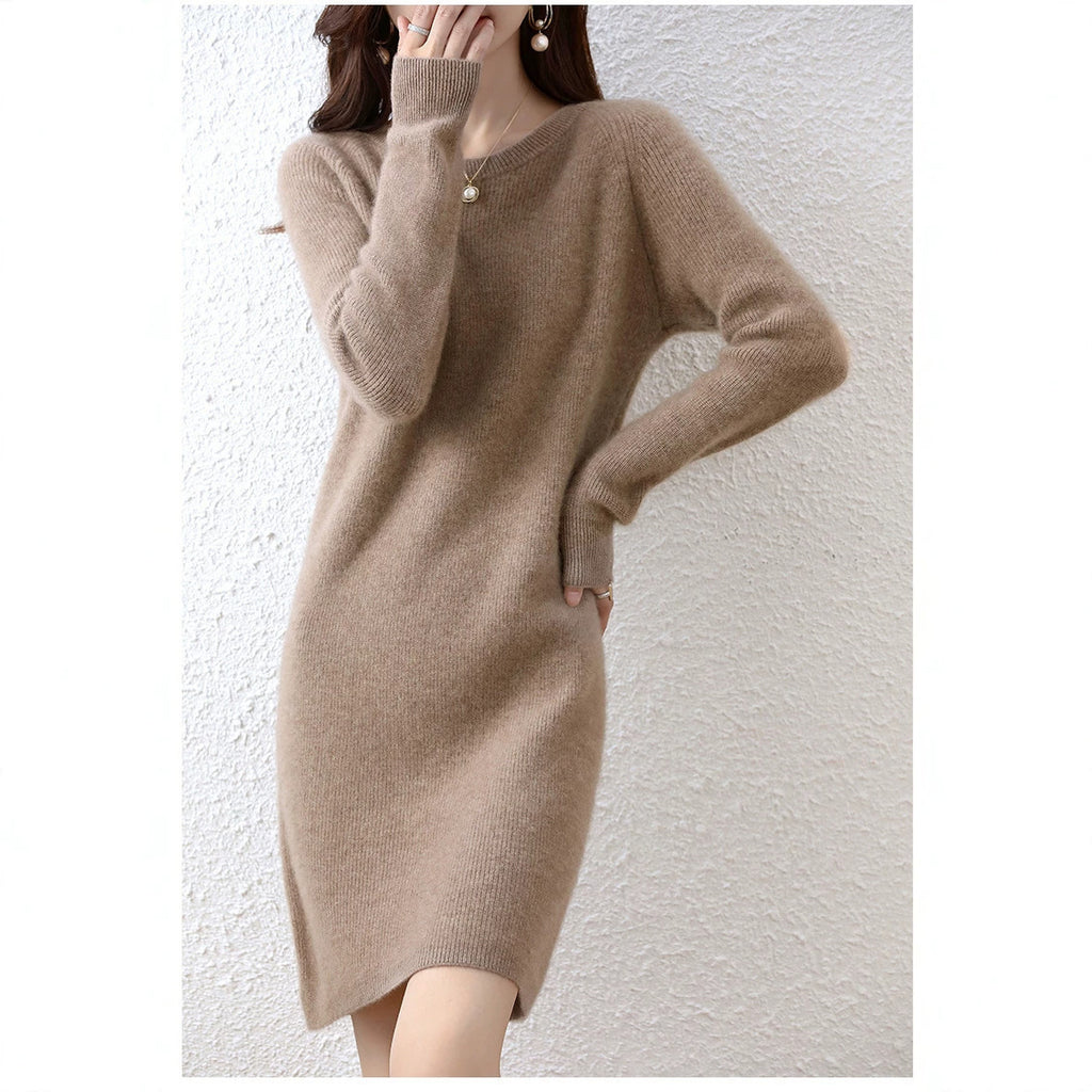 Mid-length Loose-fitting Figure-flattering Sweater Dress For Layering