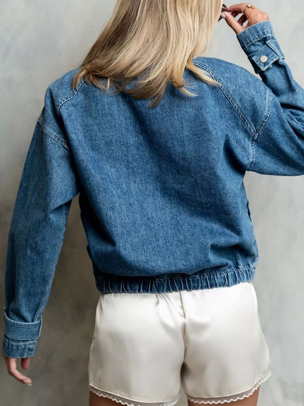 Women's Blue Half-Zip Turtleneck Denim Top - Blue