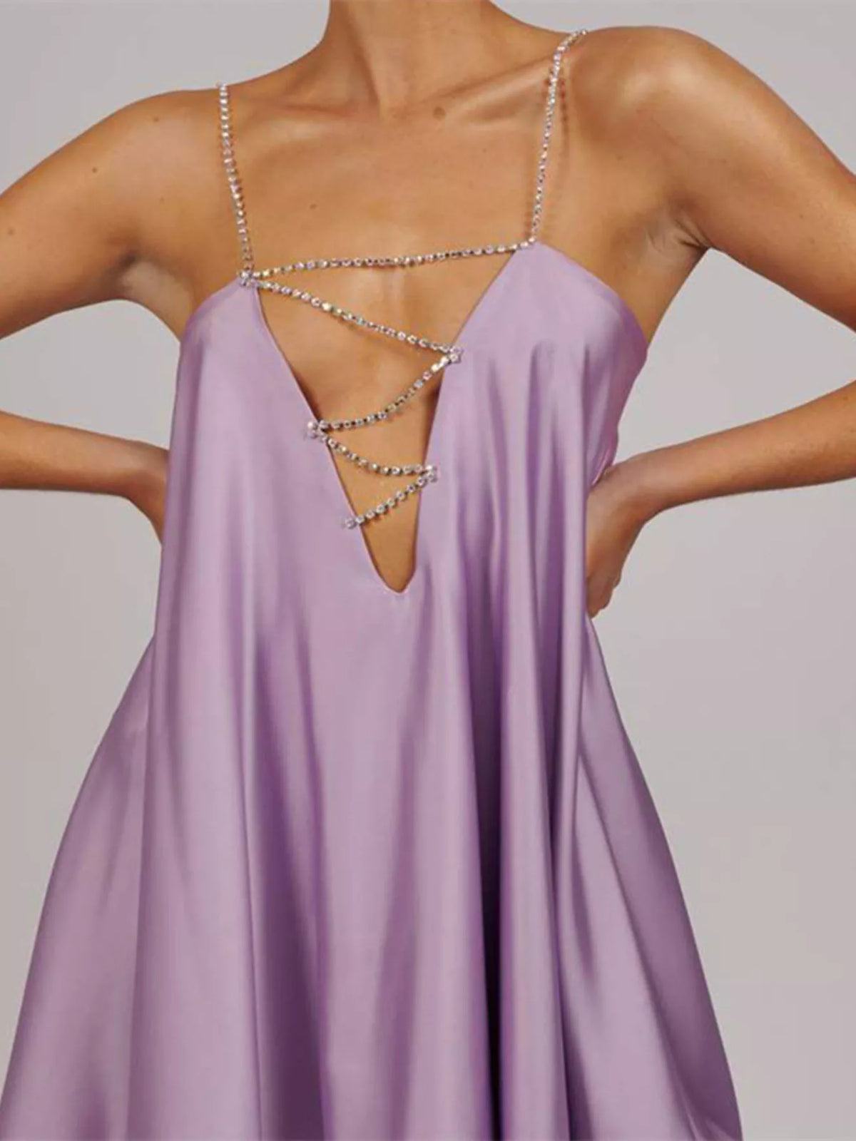 Rhinestone Embellished Plunge Mini Dress