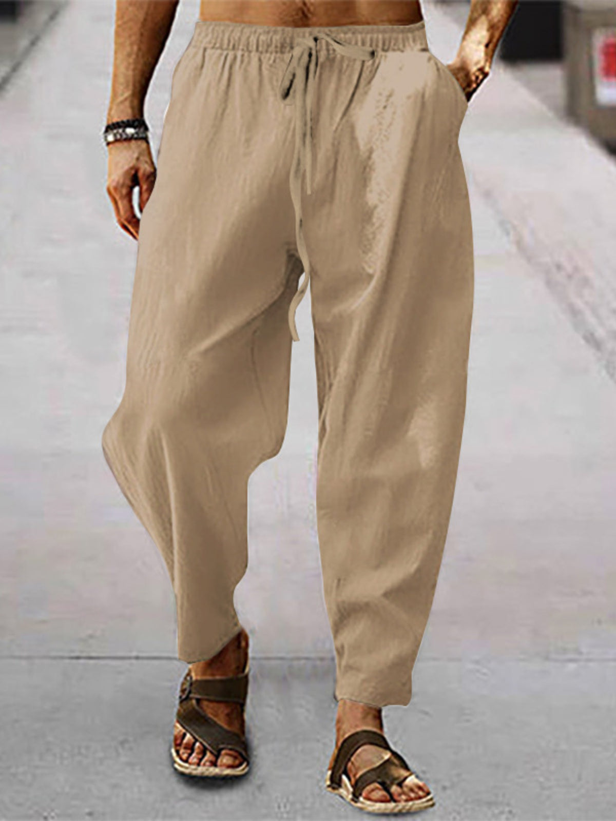 Men's Drawstring Wide Leg Pants, Plus Size - Khakis