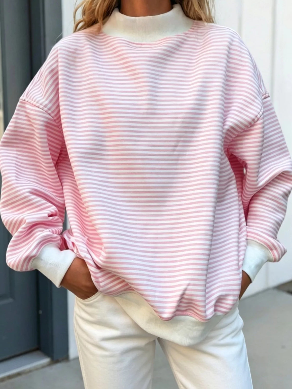 Women's Oversized Striped Crew Neck Sweatshirt